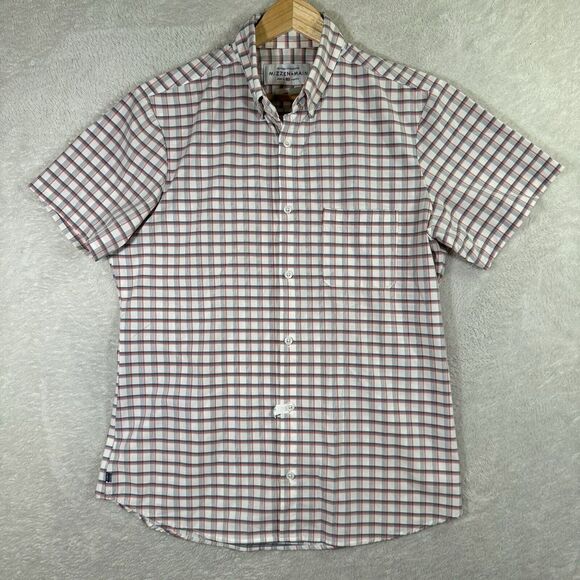 MIZZEN + MAIN Red/White Plaid‎ LEEWARD TRIM FIT Performance Stretch Shirt L EUC - Picture 1 of 5